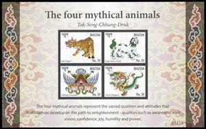 Mini Sheet, The Four Mythical Animals, Bhutan,  , Animals (Fauna), Dragons, Лев, Mythology, Stylized Animals, Tigers