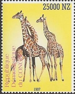 Stamp, Animals, Congo, Democratic Republic (Kinshasa),  , Animals (Fauna), Giraffes