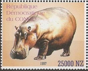Stamp, Animals, Congo, Democratic Republic (Kinshasa),  , Animals (Fauna), Hippopotamuses