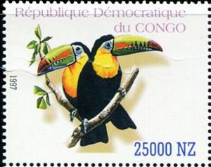 Stamp, Birds, Congo, Democratic Republic (Kinshasa),  , Animals (Fauna), Birds, Toucans