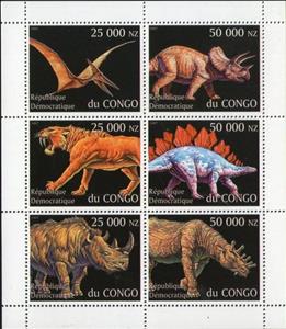 Mini Sheet, Dinosaurs, Congo, Democratic Republic (Kinshasa),  , Dinosaurs, Prehistorical Animals