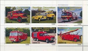 Mini Sheet, Fire Trucks, Congo, Democratic Republic (Kinshasa),  , Fire-brigade, Trucks