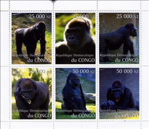Mini Sheet, Gorillas, Congo, Democratic Republic (Kinshasa),  , Animals (Fauna), Apes