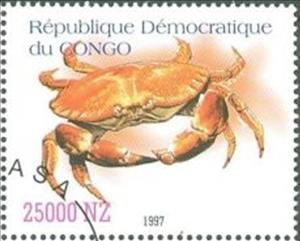 Stamp, Shellfish, Congo, Democratic Republic (Kinshasa),  , Crustaceans, Sea Life, Shells