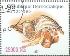 Stamp, Shellfish, Congo, Democratic Republic (Kinshasa),  , Crustaceans, Sea Life, Shells
