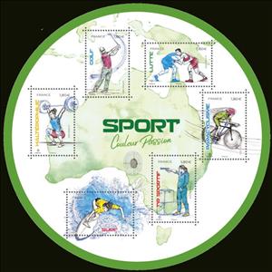 Mini Sheet, Sport : Color and Passion, France,  , Cycling, Golf, Maps, Shooting Sports, Sports, Surfing, Weightlifting, Wrestling