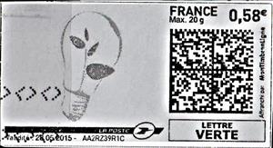 Stamp, Plant in a light bulb in black, France,  , Environment Protection, Lamps and Candles, Plants (Flora)