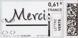 Stamp, Thanks in Stylish Writing underlined. Merci, France,  , Greetings, Letters (Alphabet)