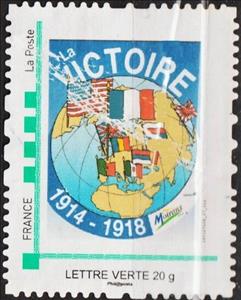 Stamp, Victoire 1914 1918 Moirons, France,  , Anniversaries and Jubilees, First World War, Flags, Maps