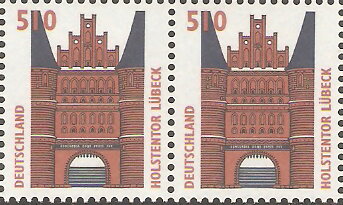 Se-tenant, Holsten gate, Lübeck, Germany, Federal Republic,  , Buildings, Gates, Towers, UNESCO World Heritage Sites