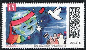 Stamp, Take A Stand For Democracy, Germany, Federal Republic,  , Birds, Human Rights, Peace Doves, Pigeons, Politics, Stylized Animals, Stylized Figures / Persons