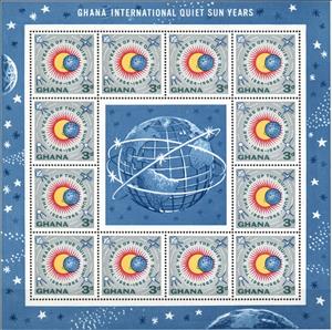 Full Pane, International Quiet Sun Year, Ghana,  , Globes, Satellites, Spacecrafts, Sun