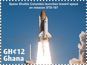 Stamp, Space Shuttle Columbia Launches Toward Space on Mission, Ghana,  , Anniversaries and Jubilees, Astronauts, Disasters, Space Traveling, Spacecrafts
