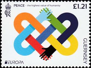 Stamp, Interlocked Hands, Guernsey,  , C.E.P.T. / Europe, Hands, Seals (Emblems)