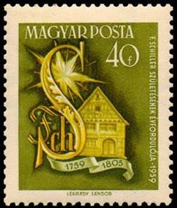 Stamp, Schiller's monogram, Hungary,  , Authors, Famous People, Literary People (Poets and Writers), Literature, Men, Philosophers, Playwrights