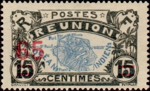 Stamp, Map of the island, French Colonies,  