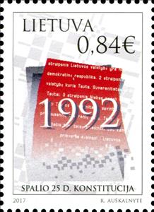Stamp, Constitution from 25.10.1992, Lithuania,  , Anniversaries and Jubilees
