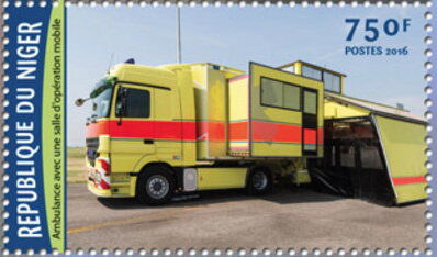Stamp, Ambulance with mobile operating room, Niger,  , Cars, Transport, Trucks