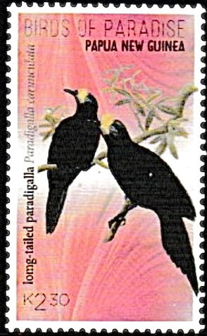 Stamp, Long-Tailed Paradigalla (Paradigalla carunculata), Papua New Guinea,  , Birds