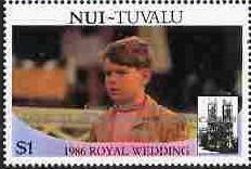 Stamp, Prince Andrew as Young Boy; overprinted, Tuvalu, Nui,  , Famous People, Princes, Royalty, Weddings