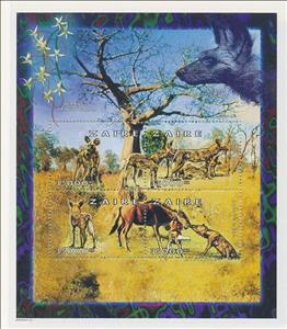 Mini Sheet, African Fauna Wild Dogs (Canis Lycaon), Zaire,  , Animals (Fauna), Dogs, Wolves
