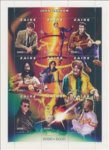 Mini Sheet, John Lennon The Beatles, Zaire,  , Actors, Composers, Entertainers, Famous People, Music, Musicians, Singers, The Beatles