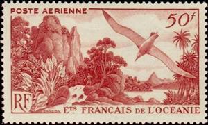Stamp, Wandering Albatross (Diomedea exulans) over Mooréa, French Colonies,  , Aviation