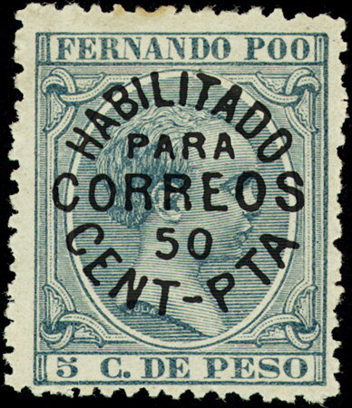 Alfonso XIII overprinted by BLUE 50C