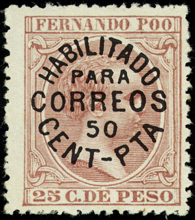 Alfonso XIII overprinted by BLUE 50C