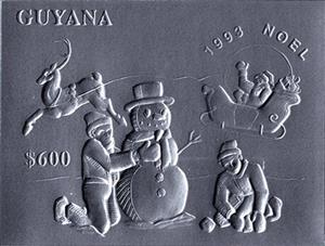 Stamp, Children Building Snowman, Guyana,  , Christmas