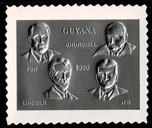 Stamp, Kennedy, Churchill, Lincoln, Roosevelt, Guyana,  , Famous People