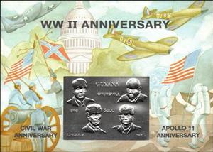 Souvenir Sheet, WW II Anniversary, Guyana,  , Second World War, Spacecrafts