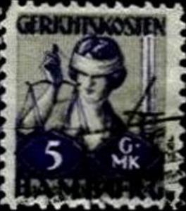 Stamp, Scales in front of Coat of Arms, Hamburg,  , Scales (balance), Swords
