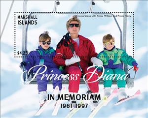 Souvenir Sheet, In Memoriam: Princess Diana (1961-1997), Marshall Islands,  , Anniversaries and Jubilees, Famous People, Princes, Princesses, Royalty
