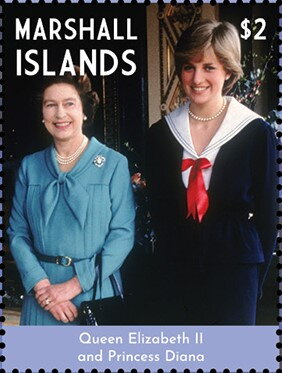 Stamp, Queen Elizabeth II and Princess Diana, Marshall Islands,  , Anniversaries and Jubilees, Famous People, Heads of State, Princes, Princesses, Queens, Royalty