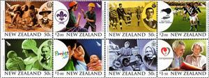 Se-tenant, Centenaries se-tenant block, New Zealand,  , Anniversaries and Jubilees, Families, Healthcare, Infants, People, Rugby, Scouting