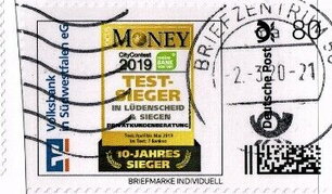 Stamp, Volksbank Sudwestfalen Money Test Sieger, Personalized and Private Mail Stamps,  , Banks