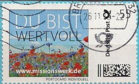 Stamp, www.missionswerk.de - Du bist wertvoll. You are valuable, Personalized and Private Mail Stamps,  , Christian, Flowers