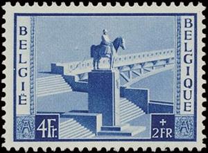 Stamp, Equestrian statue King Albert I by Victor Demanet - Namur, Belgium,  , Animals (Fauna), Heads of State, Horses, Kings, Mammals, Sculptures, Statues