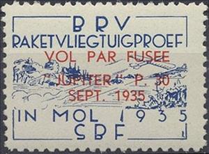 Stamp, Launching of the Rocket Plane in Mol - Overprinted, Belgium,  , Postal Traffic, Rockets, Townscapes / City Views