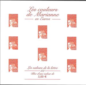 Souvenir Sheet, Colours of Marianne in Euros 2/2 - Orange, France,  , Women