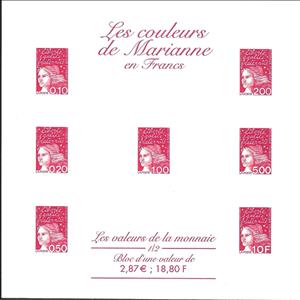 Souvenir Sheet, Colours of Marianne in Francs 1/2 - Red, France,  , Women