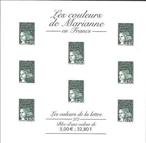 Souvenir Sheet, Colours of Marianne in Francs 2/2 - Green, France,  , Women