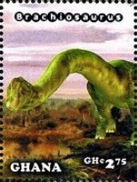Stamp, Dinosaurs - Brachiosaurus, Ghana,  , Animals (Fauna), Dinosaurs, Prehistorical Animals, Prehistory, Reptiles