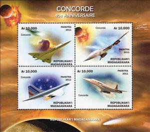 Mini Sheet, Concorde 40th Anniversary, Madagascar,  , Aircraft, Anniversaries and Jubilees, Aviation
