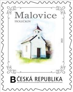 Stamp, Malovice. Holečkov, Personalized and Private Mail Stamps,  , Churches - Cathedrals - Basilicas - Chapels, Townscapes / City Views