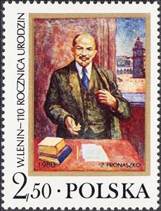 Stamp, Lenin, 110th Birth Anniversary, Poland,  , Anniversaries and Jubilees, Art, Books, Famous People, Heads of State, Paintings, Politicians, Revolutionaries