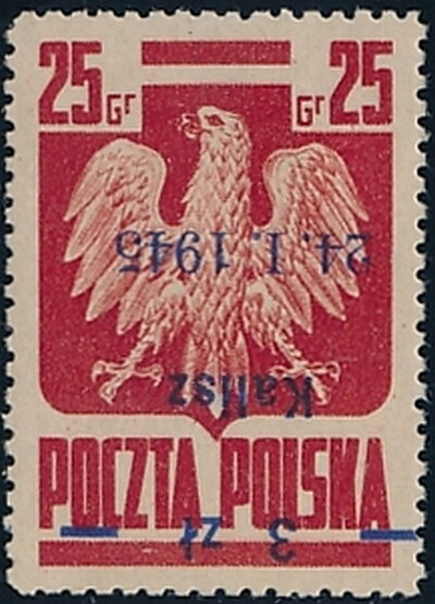 Polish Eagle, Surcharge 3z on 25g Kalisz 24.1.1945