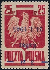 Stamp, Polish Eagle, Surcharge 3z on 25g Kalisz 24.1.1945, Poland,  , Coats of Arms, Heraldic Animals