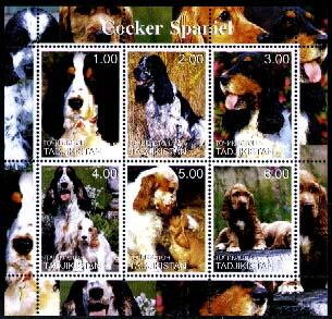 Mini Sheet, Cocker Spaniel, Tajikistan,  , Animals (Fauna), Dogs, Mammals
